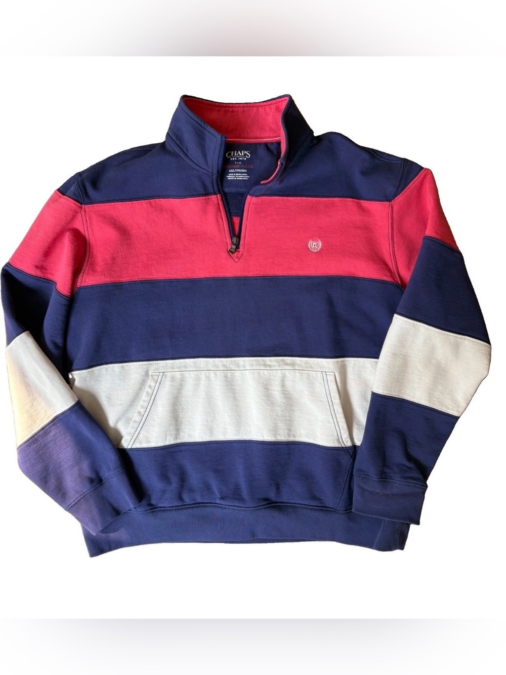 Chaps Men's Navy, Pink & White Striped Quarter-Zip Pullover